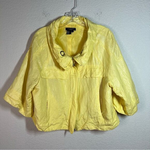 Sandro Sportwear Yellow Zip Up Cropped Blazer Jacket Women's Large Linen Blend - Picture 1 of 6
